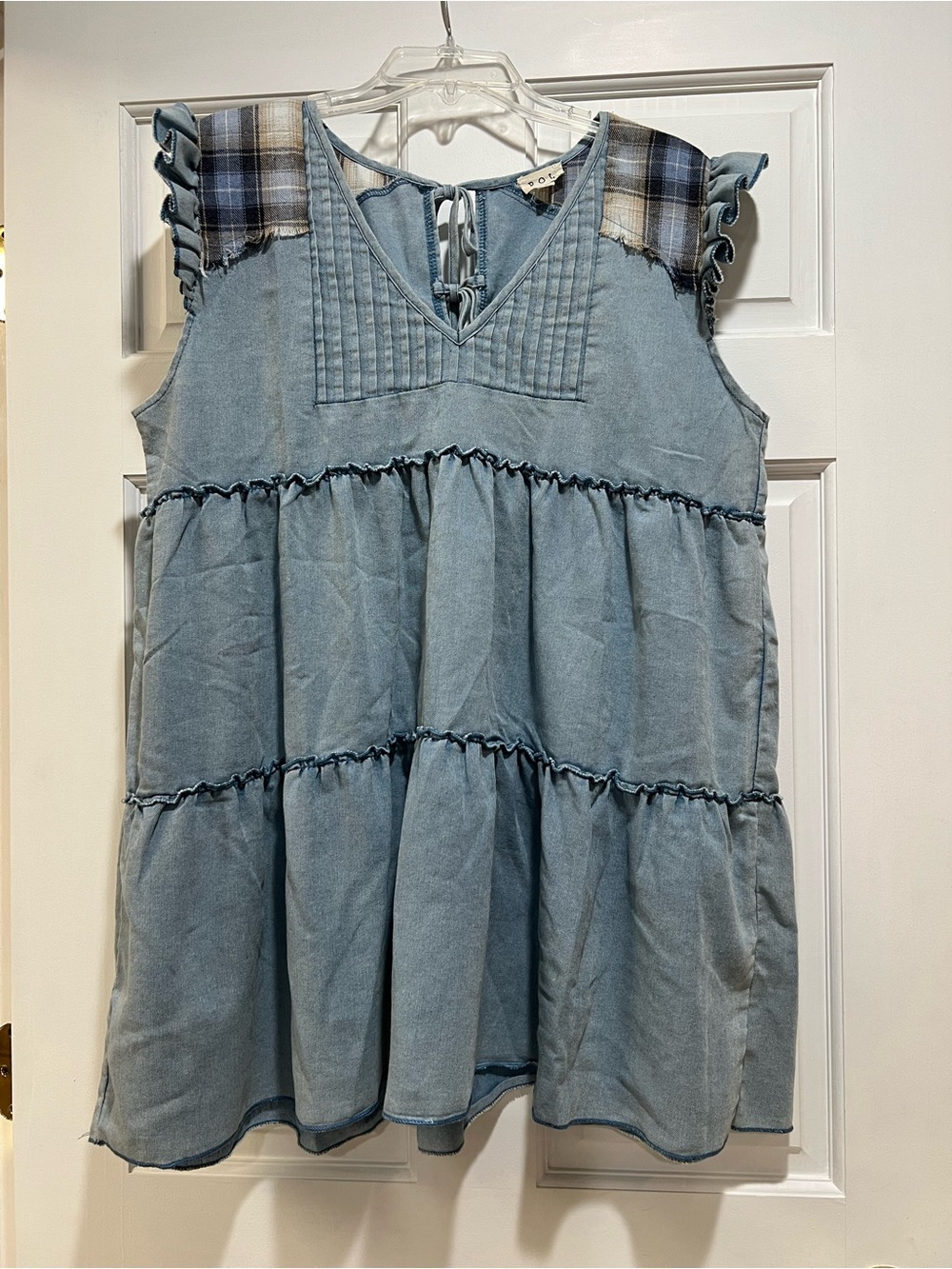 Light Denim Blue Tiered Ruffle Sleeve Tunic
